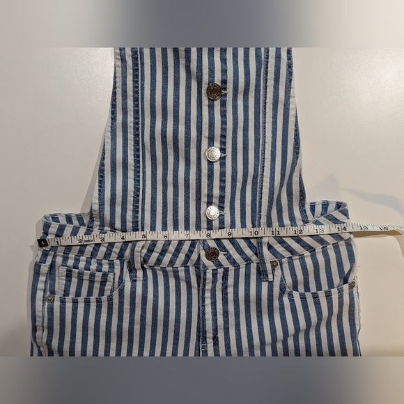 Garage Blue & White Stripe Denim Overalls Shortall Size XS - Picture 9 of 9